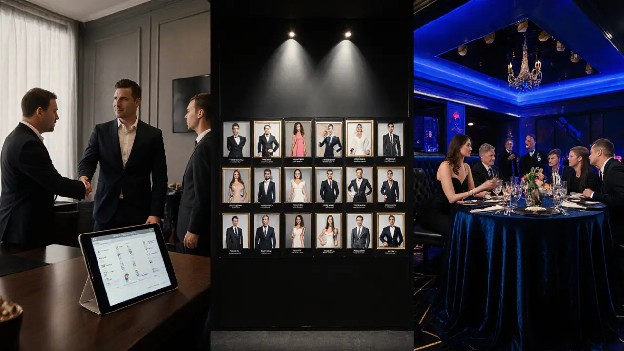 Agency representative, companion selection board, and VIP club table in one scene.